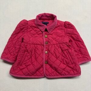 Ralph Lauren Quilted Corduroy Trim Jacket‎ Baby Girls 12M Pink Embroidered Pony
